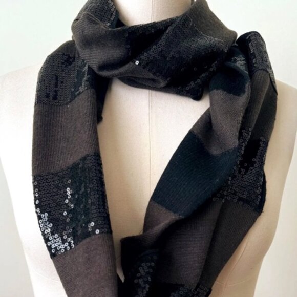 alice + olivia Sequin/Wool Blend Scarf in Olive Green/Black - Picture 2 of 5